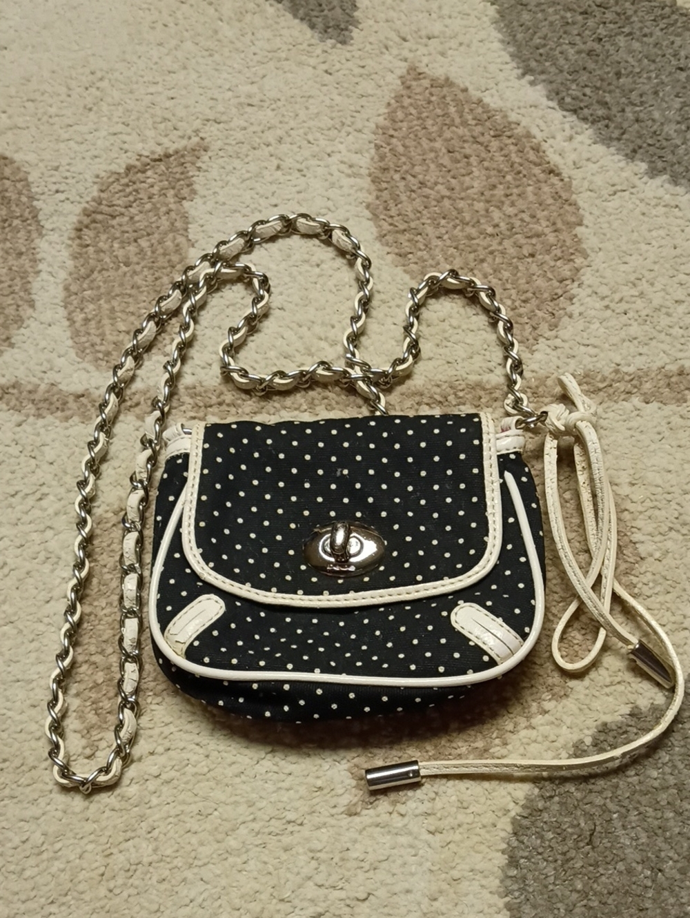 A303 bebe Black Polka Dot Crossbody Bag with White Trim